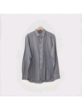Zilli Cotton Linen Dress Shirt 42 / 16.5 LItaly Grey Micro Striped Quiet Luxury